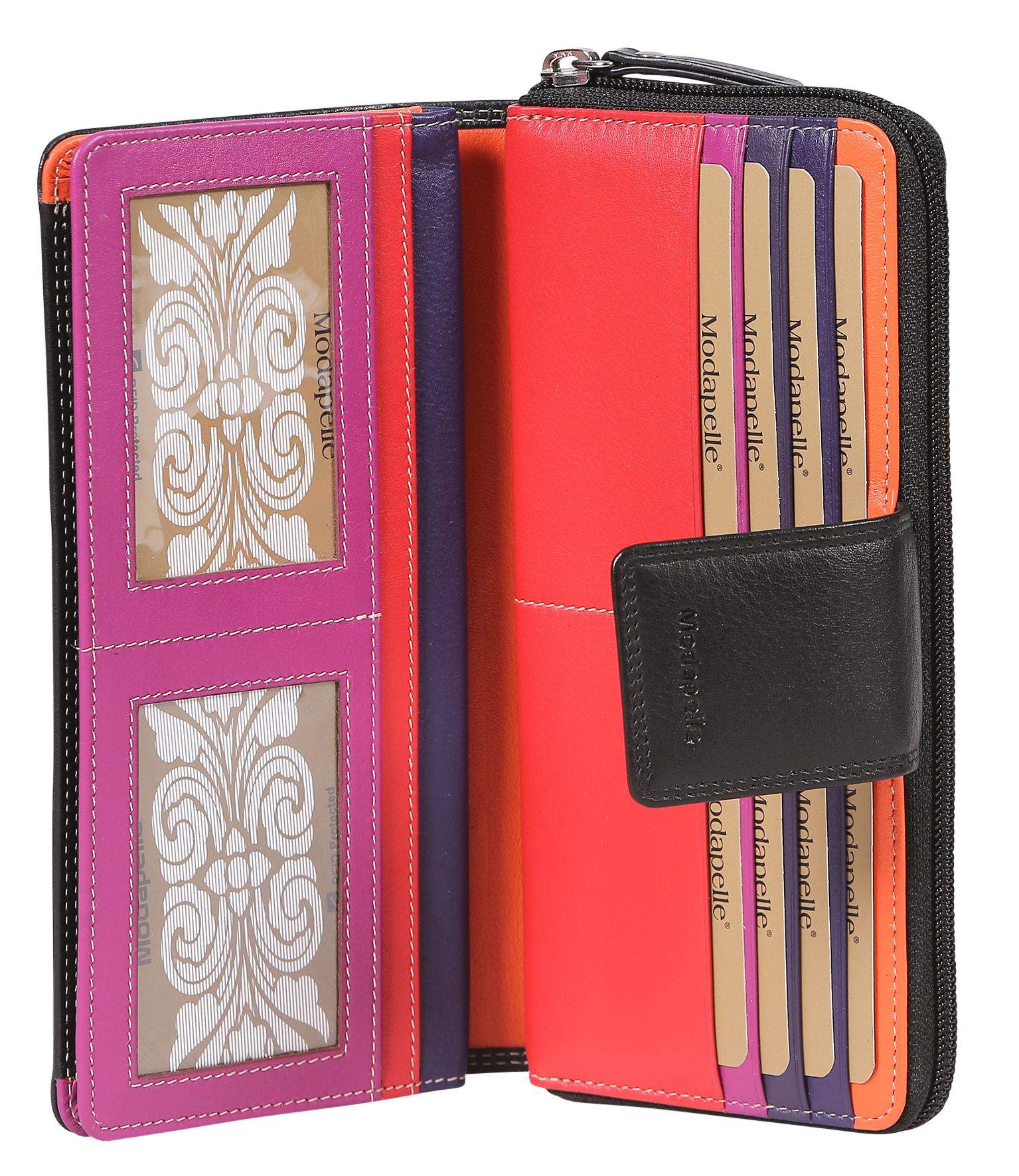 Leather 2018 Winter Black & Multi Coloured Wallet 7329BMU