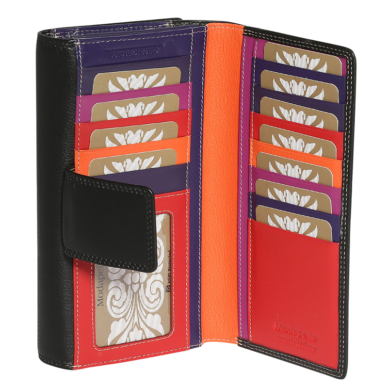 Leather 2018 Winter Black & Multi Coloured Wallet 7324BMU