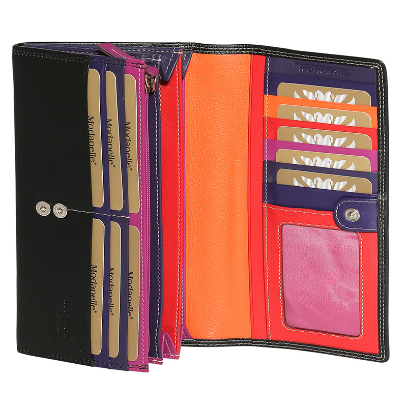 Leather Black & Multi Coloured Wallet 7327BMU