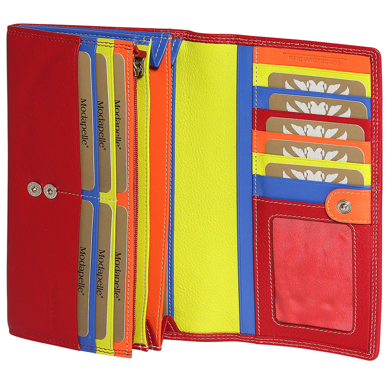 Leather Red & Multi Coloured Wallet 7327RMU