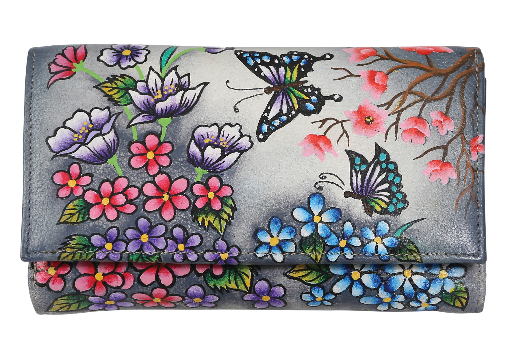 Ladies Hand-Painted Leather Wallet 2193 Butterfly Floral