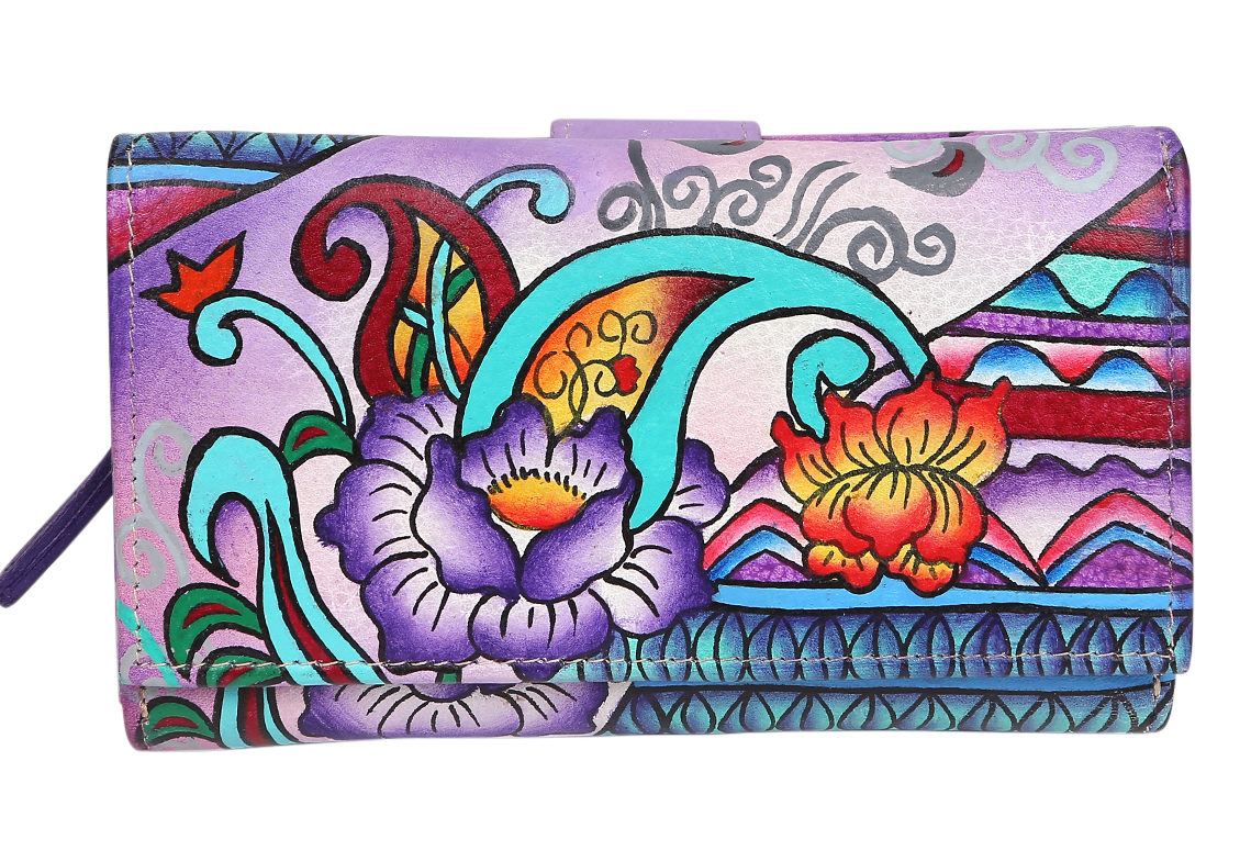 Ladies Hand-Painted Leather Wallet 2193 Purple Montage
