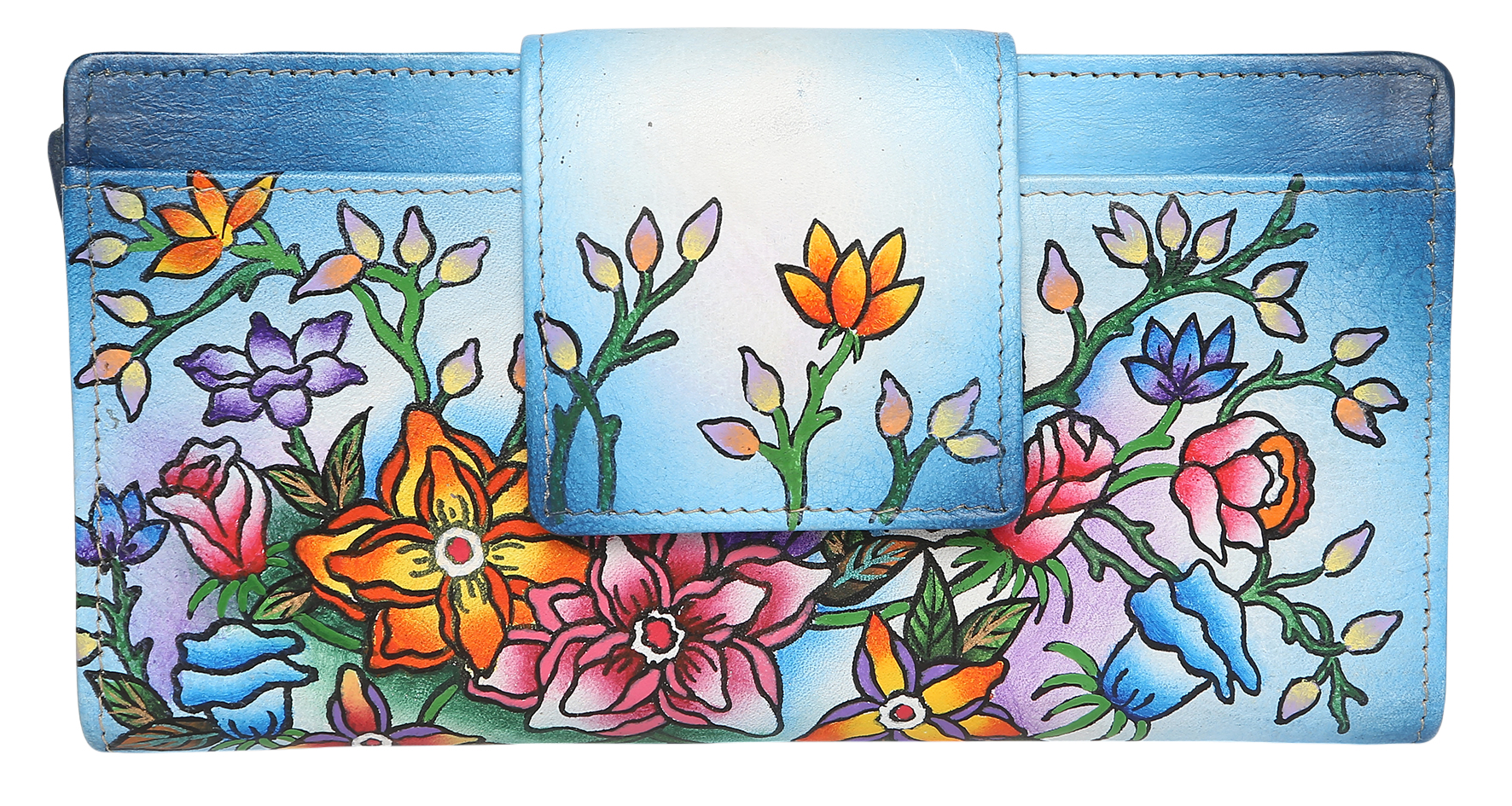 Ladies Hand-Painted Leather Wallet 3160 Blue Belle