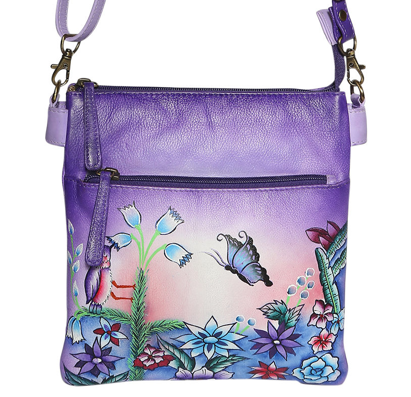Ladies Leather Shoulder/Crossbody Bag 3188 Purple Hummingbird