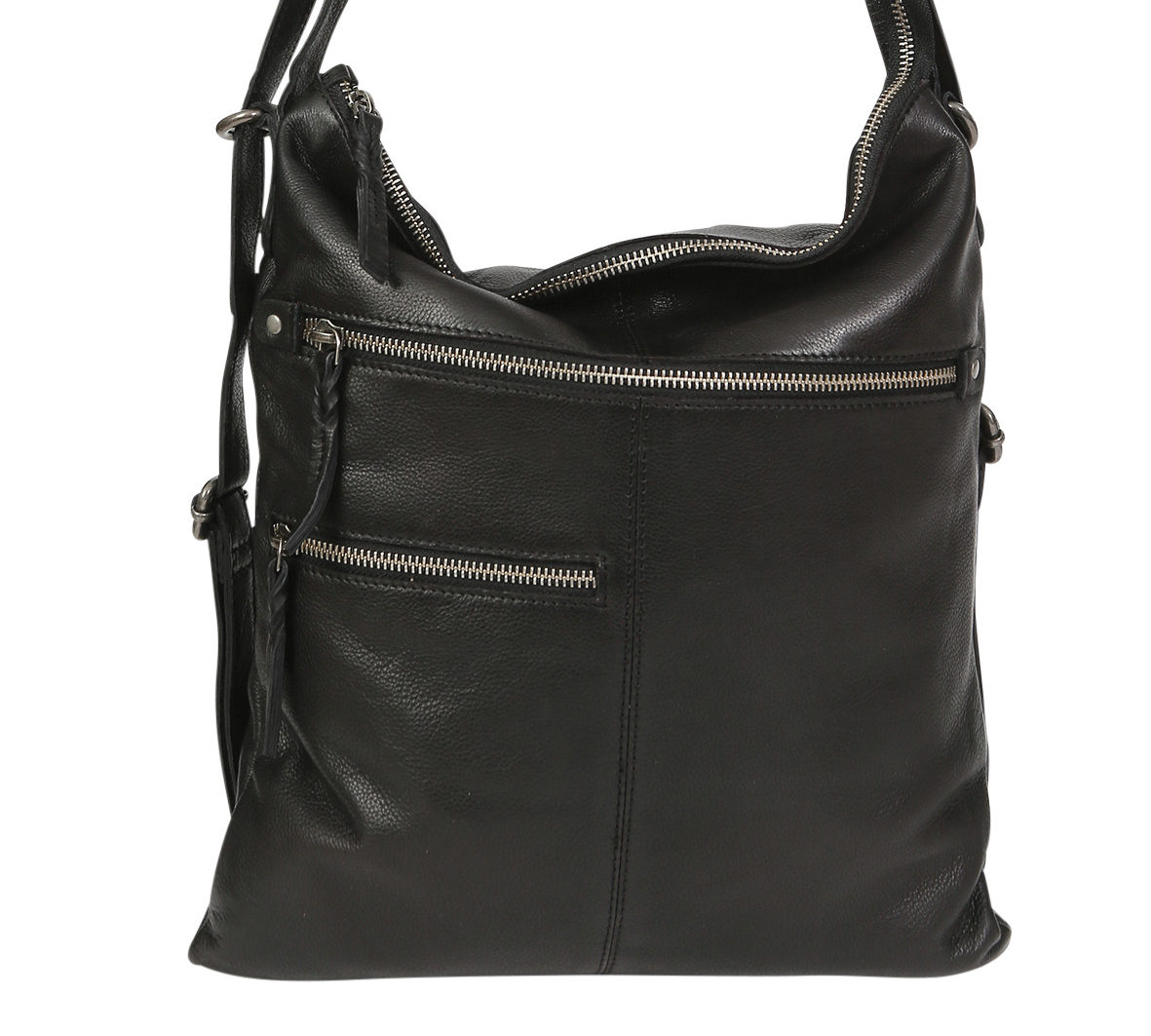 Leather Hobo/Shoulder/Backpack 6314 Black