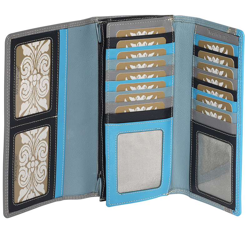 Leather 2018 Winter Grey/Blue & Multi Coloured Wallet 7323GMU