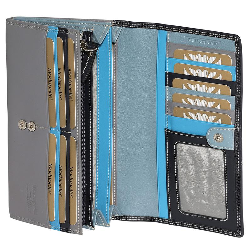 Leather Grey/Blue & Multi Coloured Wallet 7327GMU