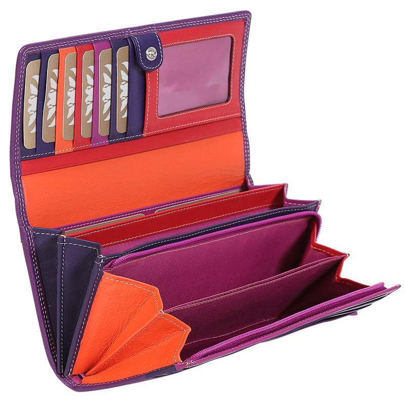 Leather Purple & Multi Coloured Wallet 7327PMU