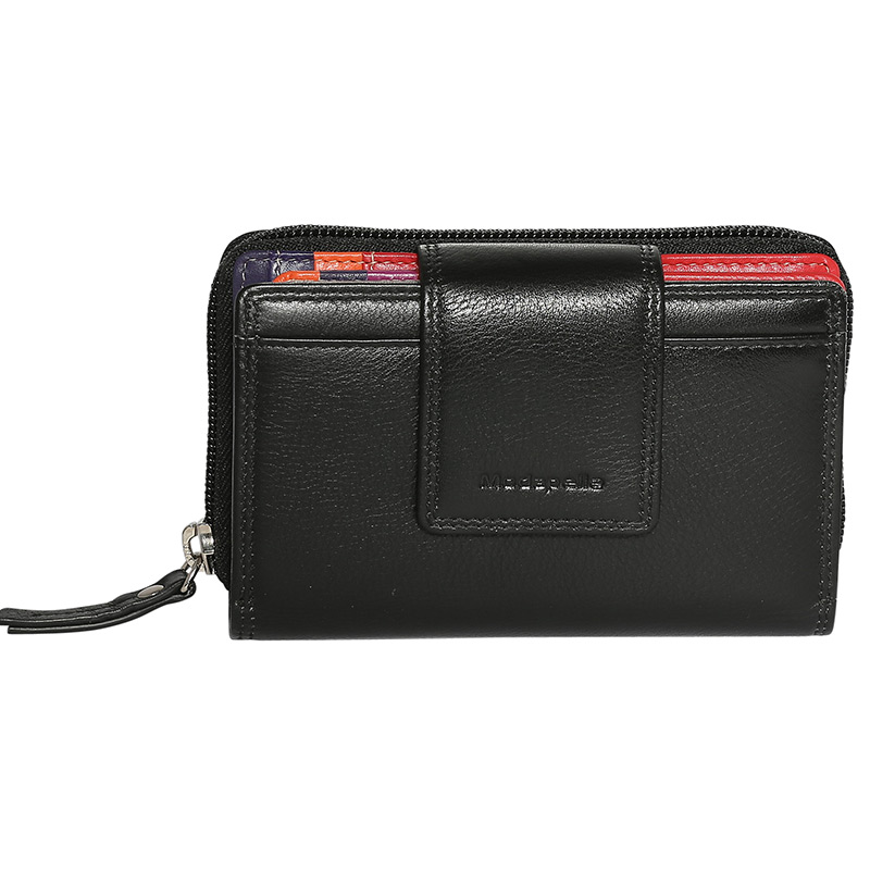 Leather Black & Multi Coloured Wallet 7328BMU