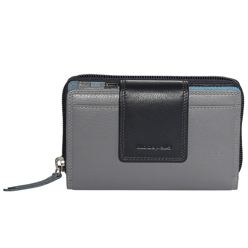 Leather Grey/Blue & Multi Coloured Wallet 7328GMU