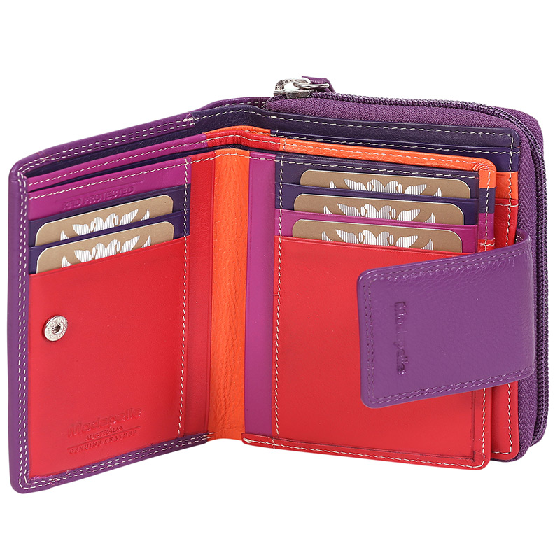 Leather Purple & Multi Coloured Wallet 7328PMU