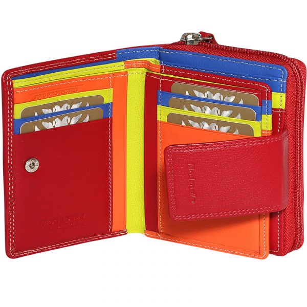 Leather Red & Multi Coloured Wallet 7328RMU - Image 3