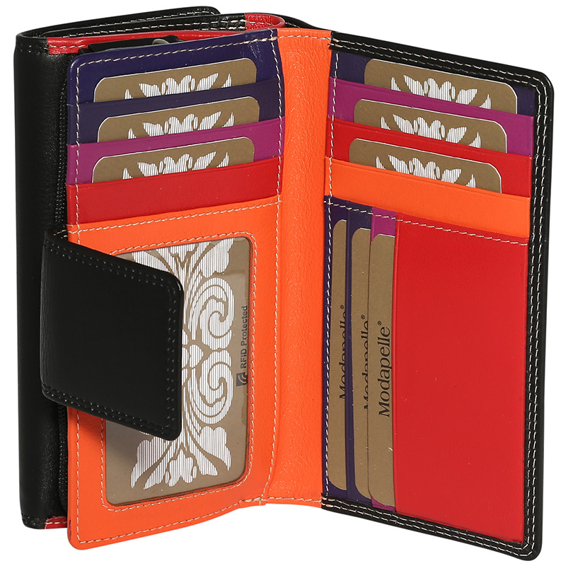 Leather 2018 Winter Black & Multi Coloured Wallet 7332BMU
