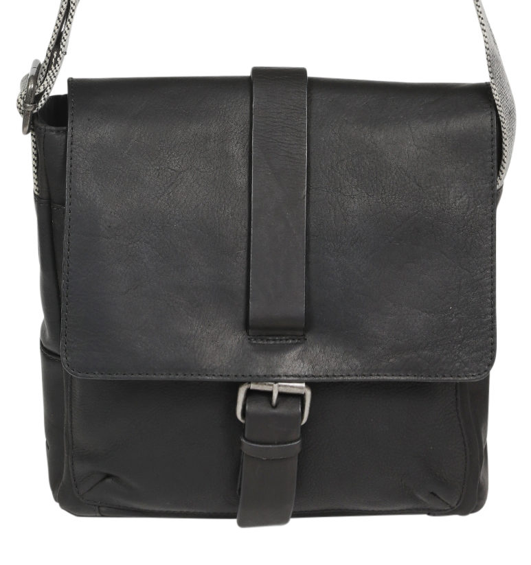 Men’s Vintage Cow Leather Black Crossbody Bag 3911