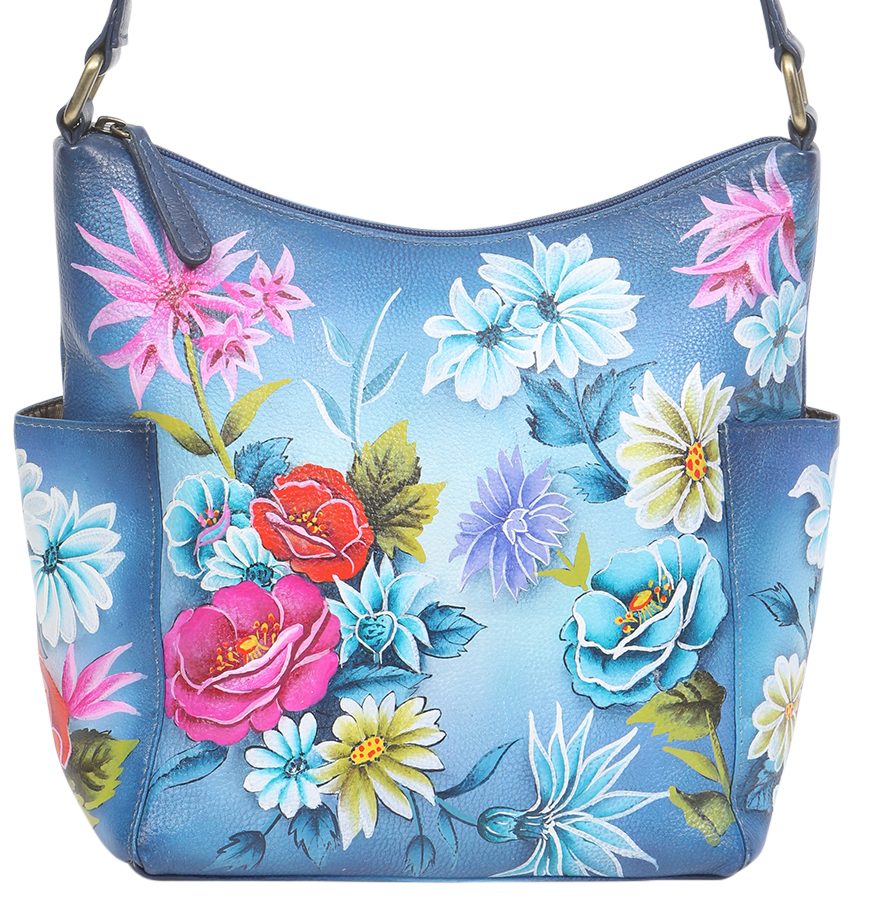Ladies Leather Bucket/Hobo Bag 3233 Blue Pacific