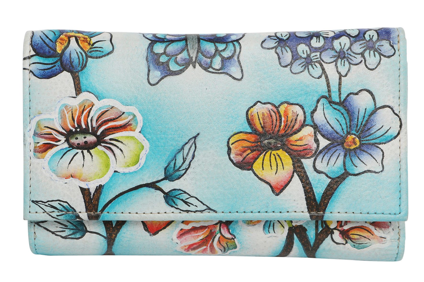 Ladies Hand-Painted Leather Wallet 2193 Blue Butterfly