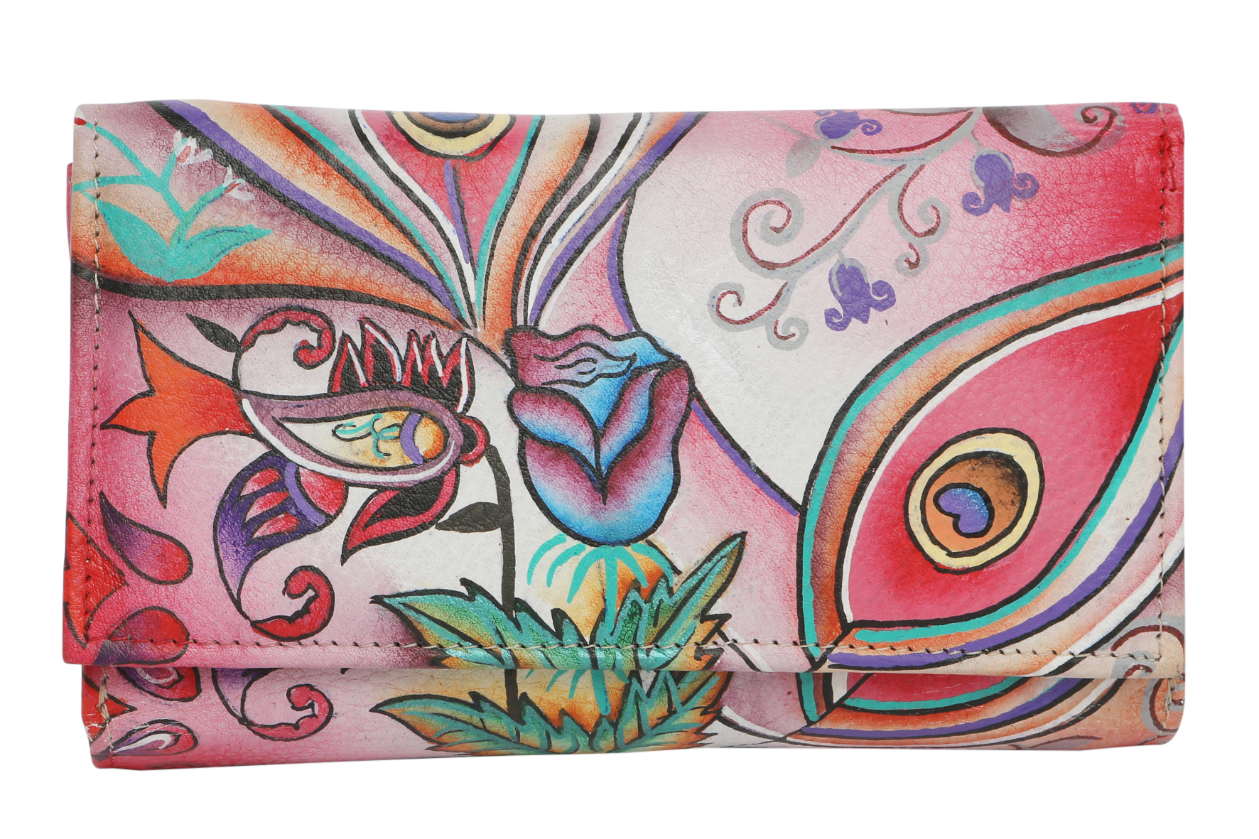 Ladies Hand-Painted Leather Wallet 2193 Pink Montage