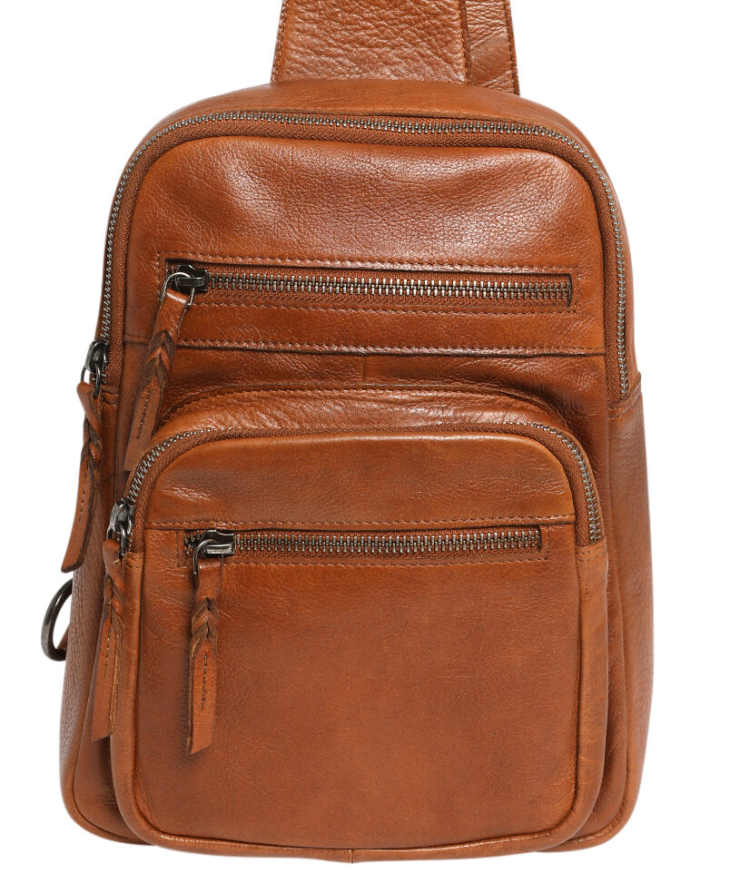 Ladies Leather Cross Body Sling Bag 7638 Tan