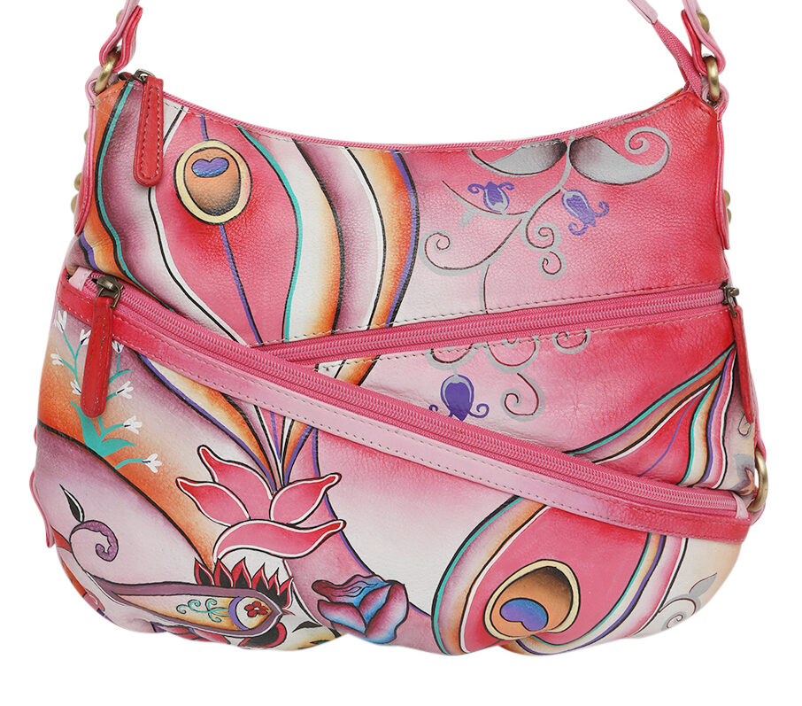 Ladies Leather Shoulder/Cross Body, Hand painted – New Arrivals 2867 Pink Montage