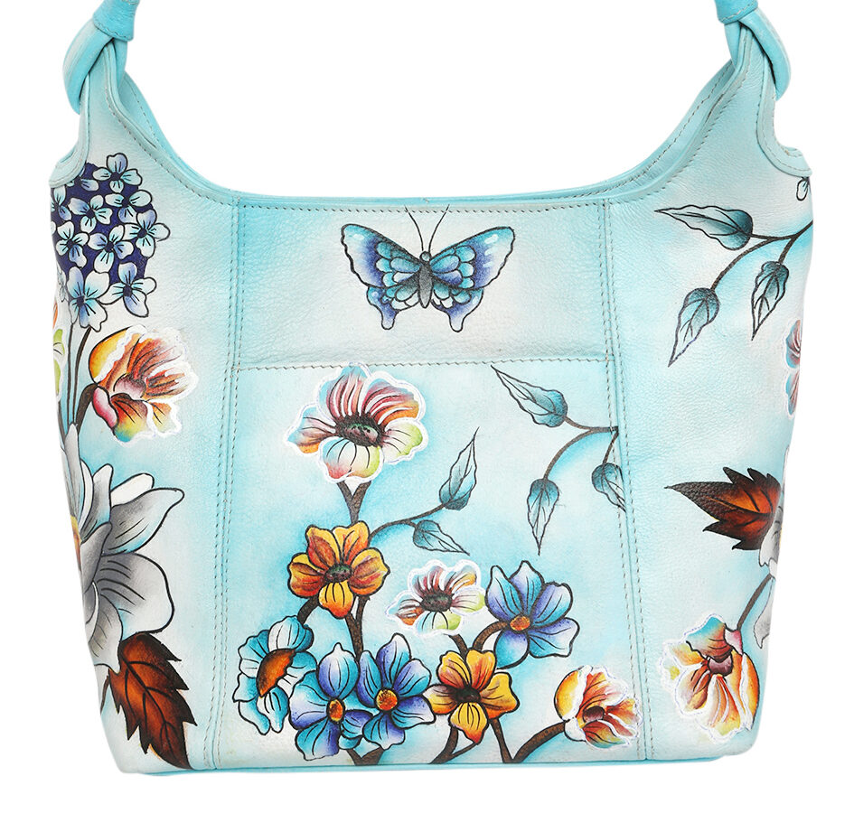 Ladies Leather Shoulder Bag- Hand painted – New Arrivals 3152 Blue Butterfly