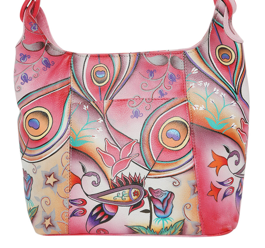 Ladies Leather Shoulder Bag- Hand painted – New Arrivals 3152 Pink Montage