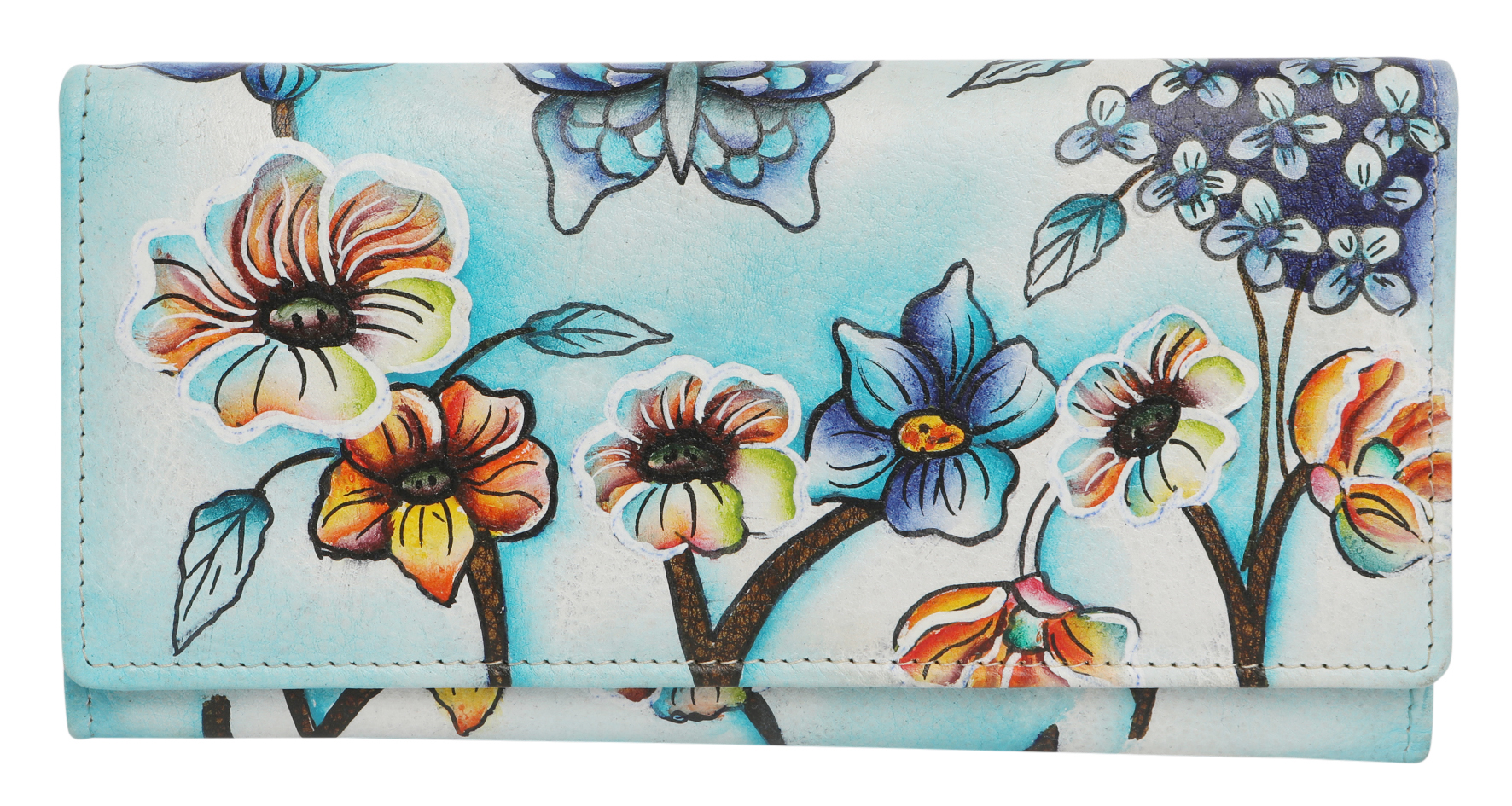 Ladies Leather Wallet, Hand Painted and New Arrivals 3162 Blue Butterfly