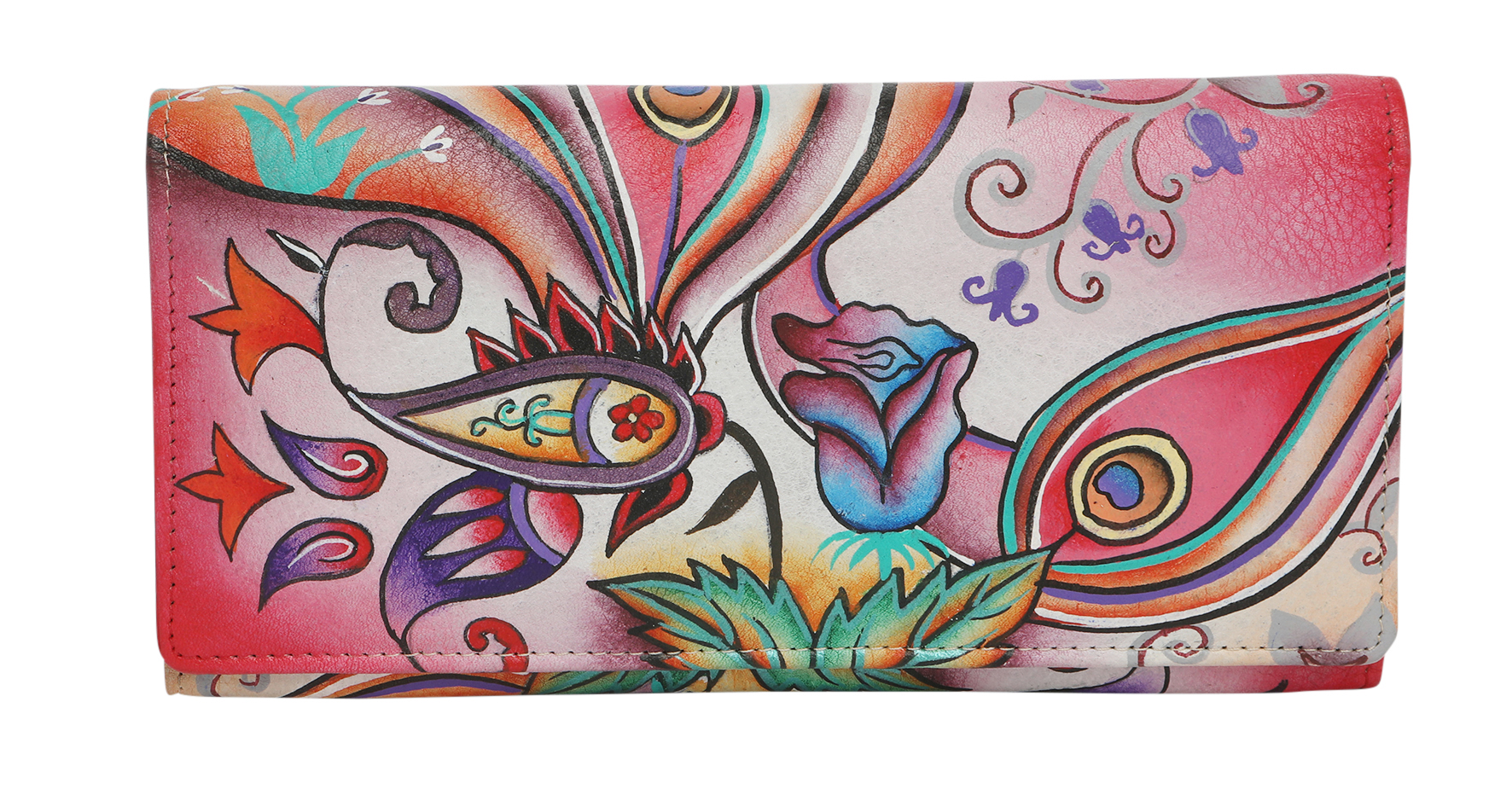 Ladies Leather Wallet, Hand Painted and New Arrivals 3162 Pink Montage