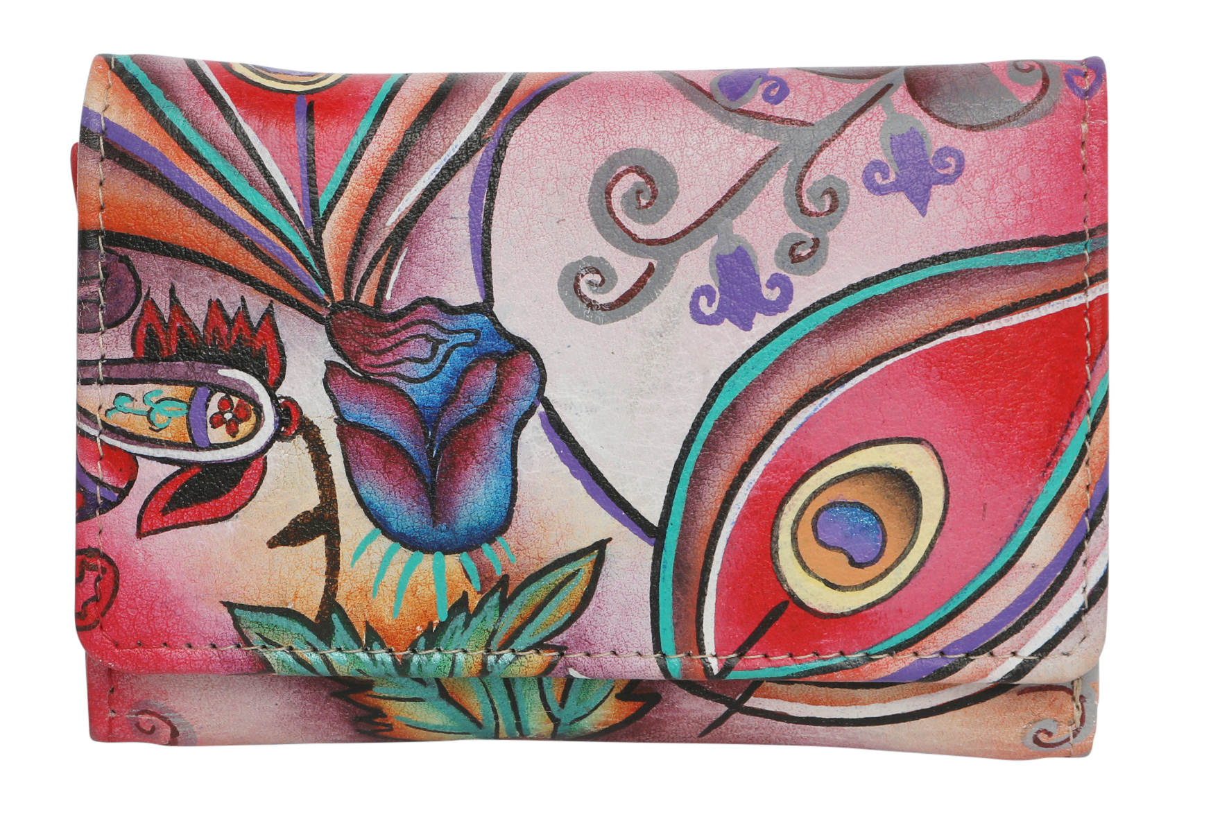 Ladies Leather Wallet, Hand Painted and New Arrivals 3190 Pink Montage