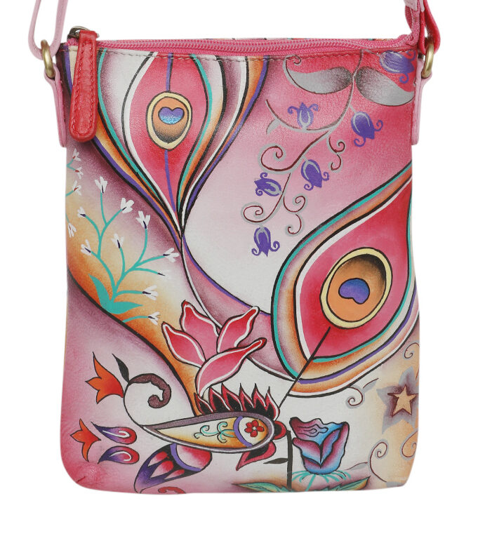 Ladies Leather Shoulder/Cross Body, Hand painted – New Arrivals 3191 Pink Montage