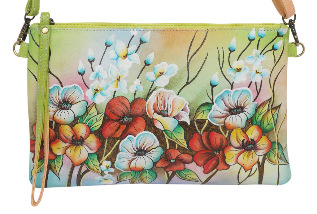 Ladies  Leather Shoulder/Cross Body, Wristlet Hand painted – New Arrivals 3192 Floral Field
