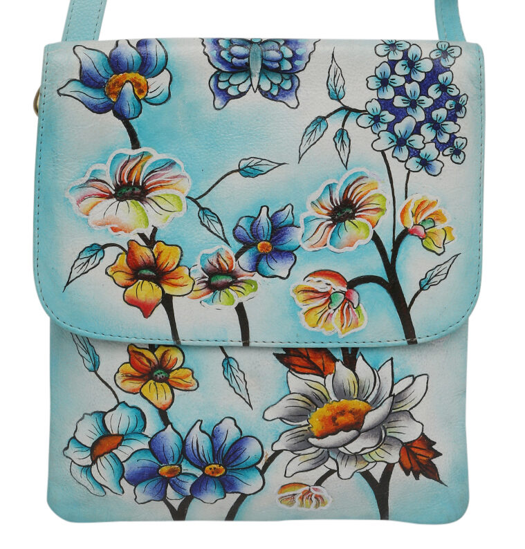 Ladies Leather Shoulder/Cross Body, Hand painted – New Arrivals 3196 Blue Butterfly