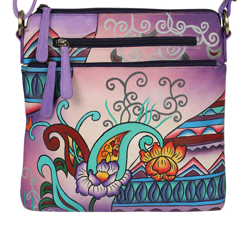 Ladies Hand Painted Shoulder Bag Style 2955 Purple Montage
