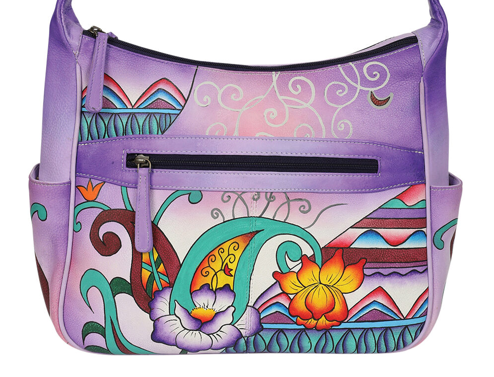 Ladies Hand Painted Shoulder Bag Style 2957 Purple Montage