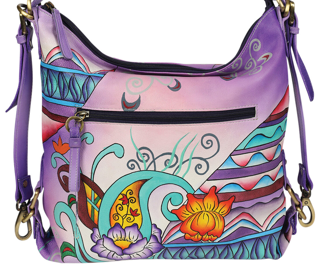 Ladies Hand Painted Shoulder Bag Style 3151 Purple Montage