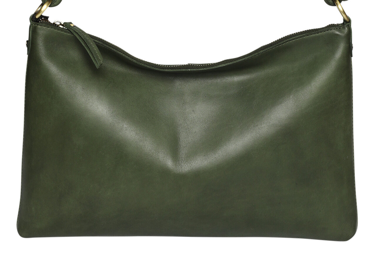 Ladies Leather Shoulder Bag/Hobo Style 7891 Olive