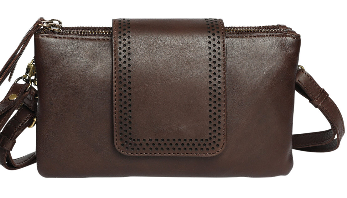 Ladies Leather Wristlet and Leather Cross Body Style 7899 Brown