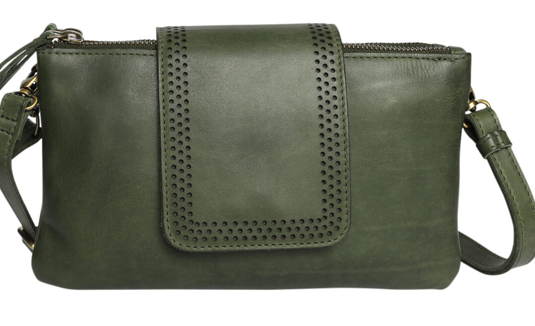 Ladies Leather Wristlet and Leather Cross Body Style 7899 Olive