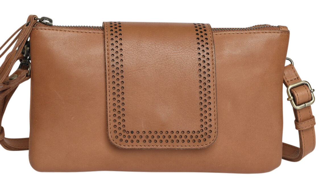 Ladies Leather Wristlet and Leather Cross Body Style 7899 Tan