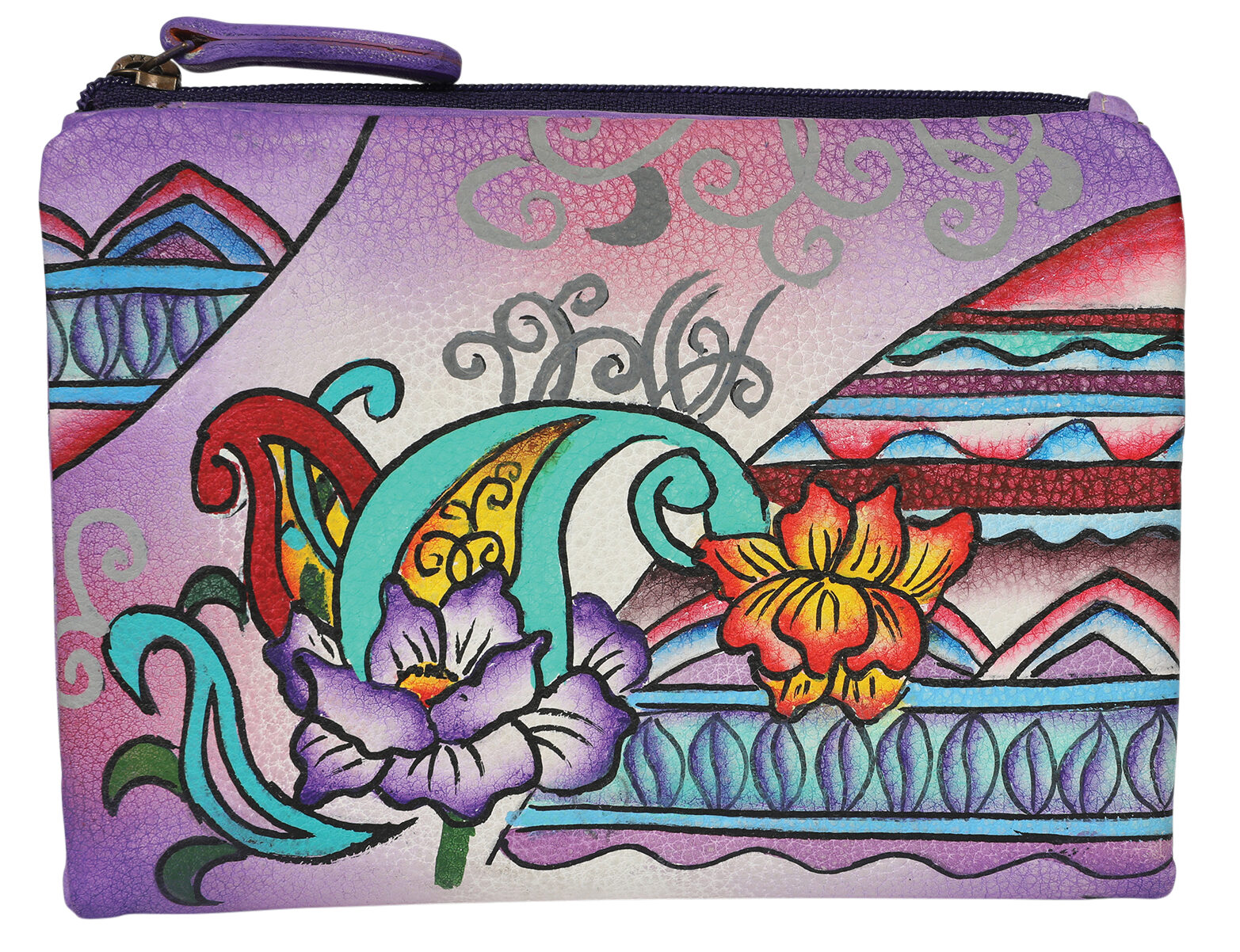 Ladies Hand Painted Wallet Style 3238 Purple Montage