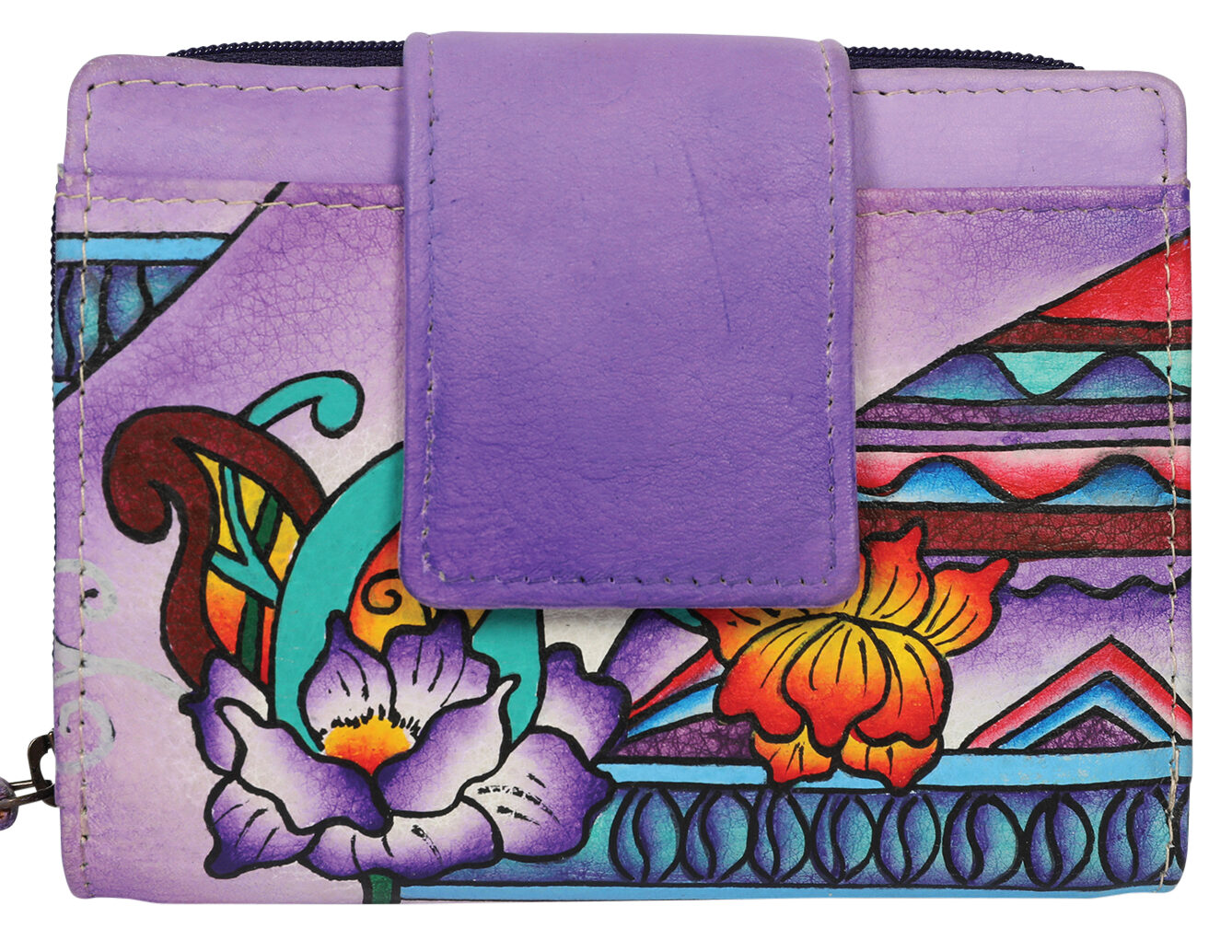Ladies Hand Painted Wallet Style 3239 Purple Montage